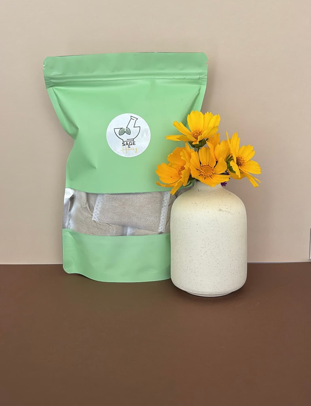 SlumberCup Tea, 20 tea bags - front view decorated